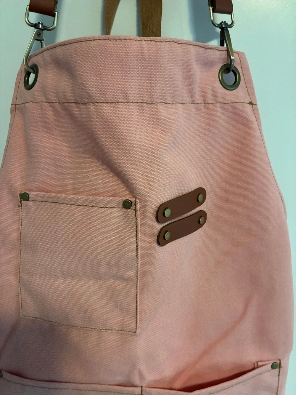 Pink Canvas Apron with Brown Leather Straps one size